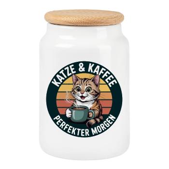 Katzenkaffee Retro Morgen - Keksdose mit Holzdeckel - Weiß - Vorne