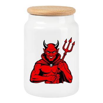 Devil Trident Satan Hell Evil Horns Horror - Cookie Jar with Wooden Lid - white - Front