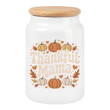 Maman reconnaissante Automne Citrouille Thanksgiving Amour - Boîte à biscuits avec couvercle en bois - blanc - Devant