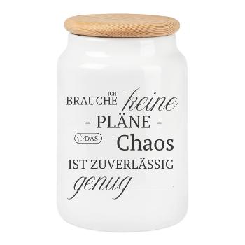 Kein Plan, Chaos ist zuverlässig genug - Keksdose mit Holzdeckel - Weiß - Vorne