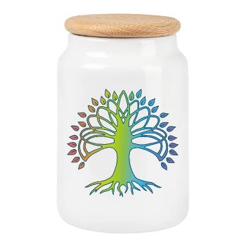 Multicolored Tree of Life - Cookie Jar with Wooden Lid - white - Front