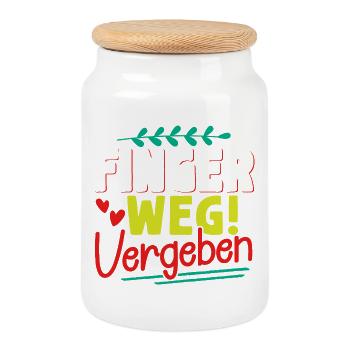 Malle FINGER WEG VERGEBEN Lustiges - Keksdose mit Holzdeckel - Weiß - Vorne