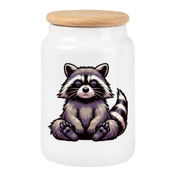 raccoon, raccoon, woodland animal, funny raccoon - Cookie Jar with Wooden Lid - white - Front