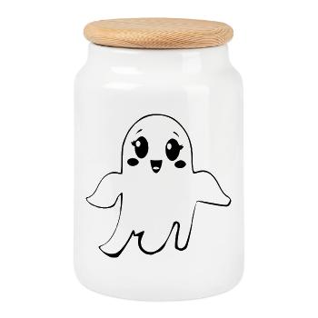 T-shirt d’Halloween Ghost spooky chemise mignonne - Boîte à biscuits avec couvercle en bois - blanc - Devant