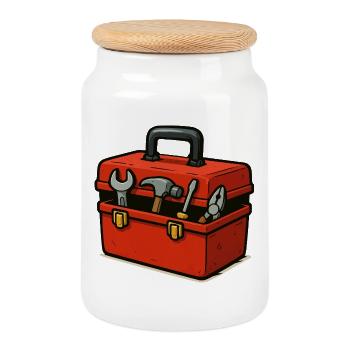 Illustration de la boîte à outils compacte - Boîte à biscuits avec couvercle en bois - blanc - Devant