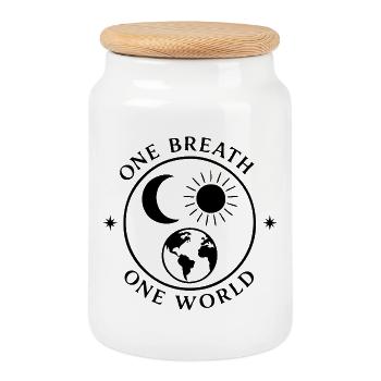 Une respiration, un monde – Pleine conscience et équilibre - Boîte à biscuits avec couvercle en bois - blanc - Devant