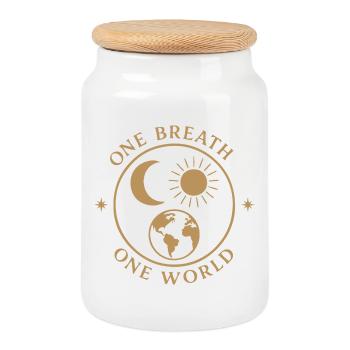 One Breath, One World – Mindfulness & Balance - Cookie Jar with Wooden Lid - white - Front