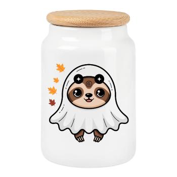  Süßes Faultier Halloween Geist Design mit - Keksdose mit Holzdeckel - Weiß - Vorne