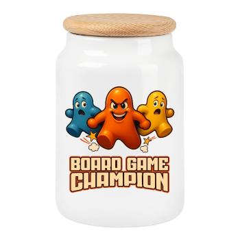 Board Game Champion – Funny Game Pieces - Cookie Jar with Wooden Lid - white - Front