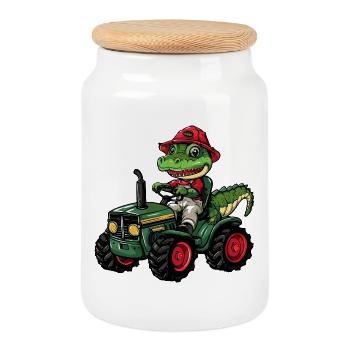 Agriculteur tracteur alligator - Boîte à biscuits avec couvercle en bois - blanc - Devant