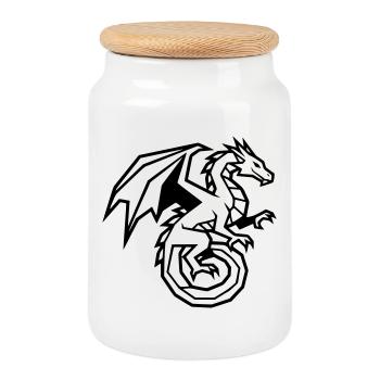 Mighty Dragon | Black Tribal Tattoo - Cookie Jar with Wooden Lid - white - Front