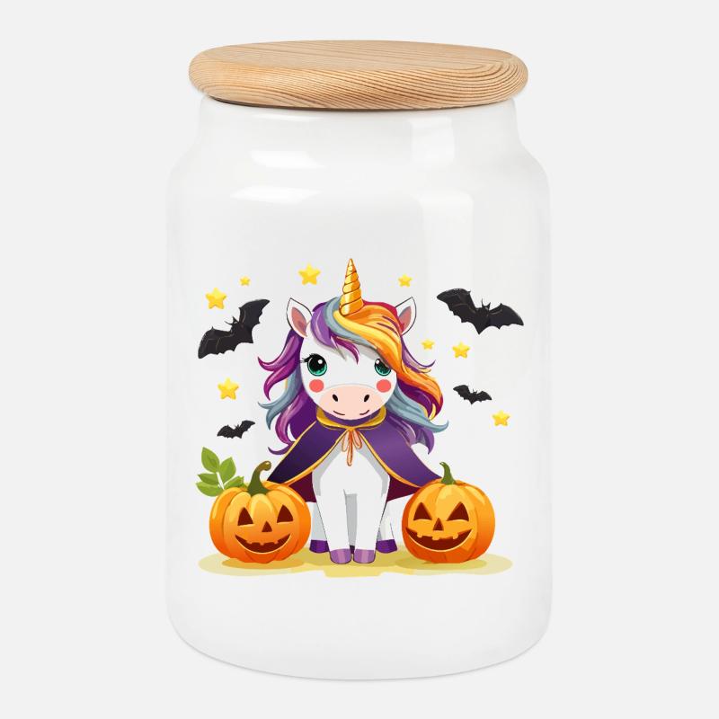 Halloween Einhorn mit Zaubercape - Keksdose mit Holzdeckel - Weiß