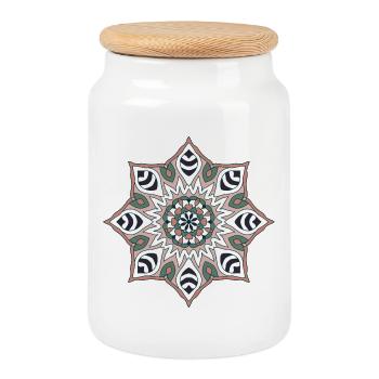 Earth Tone Mandala Pattern - Cookie Jar with Wooden Lid - white - Front
