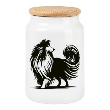 Cool Collie Silhouette Design - Cookie Jar with Wooden Lid - white - Front