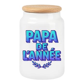 Papa de l'année - Fête des Pères - Cadeau - Boîte à biscuits avec couvercle en bois - blanc - Devant