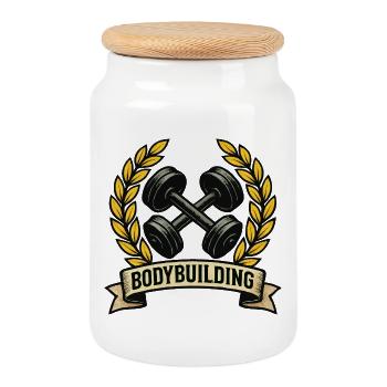 Musculation avec haltères de laurier - Boîte à biscuits avec couvercle en bois - blanc - Devant