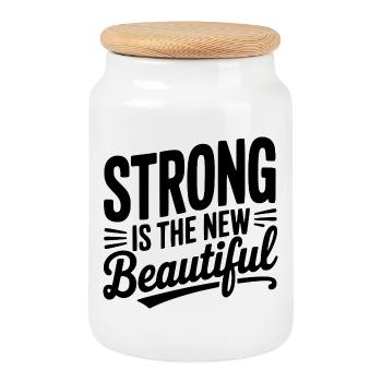 Fort est le nouveau beau - Boîte à biscuits avec couvercle en bois - blanc - Devant
