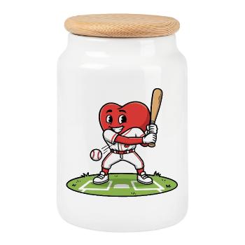 Herzförmiges Baseball-Spieler-Shirt, Sportfan - Keksdose mit Holzdeckel - Weiß - Vorne