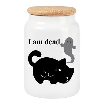 I am dead - Cookie Jar with Wooden Lid - white - Front