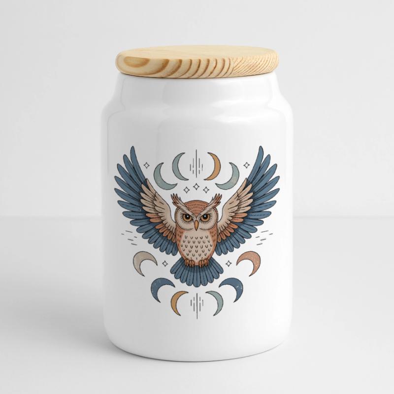 Boho Eule Keksdose mit Holzdeckel