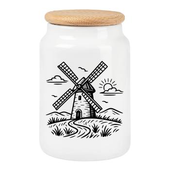 Windmühle - Keksdose mit Holzdeckel - Weiß - Vorne