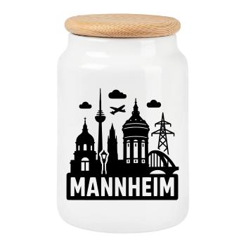 Mannheim Silhouette - Keksdose mit Holzdeckel - Weiß - Vorne