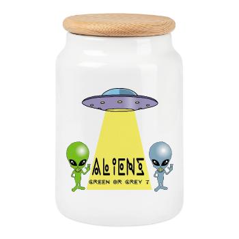 Extraterrestre vert ou gris ? - Boîte à biscuits avec couvercle en bois - blanc - Devant