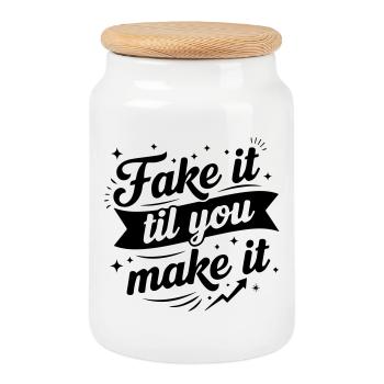 Fake It Til You Make It - Success Confidence Minds - Cookie Jar with Wooden Lid - white - Front