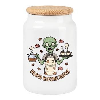 Zombie Barista Death Before Decaf - Cookie Jar with Wooden Lid - white - Front