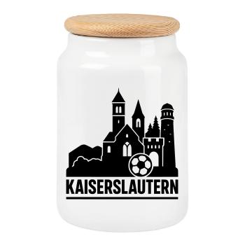 Kaiserslautern Landmark Silhouette - Cookie Jar with Wooden Lid - white - Front