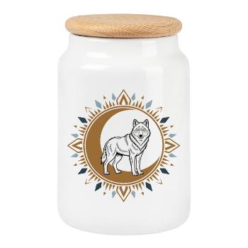 Boho Wolf - Keksdose mit Holzdeckel - Weiß - Vorne