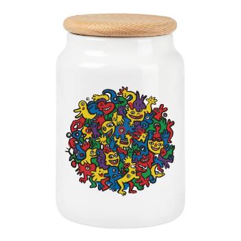 Living art - Cookie Jar with Wooden Lid - white - Front
