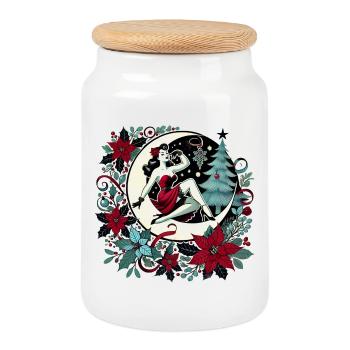 Couronne de Noël Pin-up au clair de lune - Boîte à biscuits avec couvercle en bois - blanc - Devant