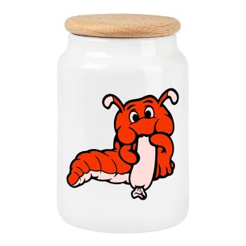 Caterpillar Worm Happy Eats Sausage Sausage Hot Dog - Cookie Jar with Wooden Lid - white - Front