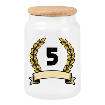 Couronne de laurier dorée numéro 5 - Boîte à biscuits avec couvercle en bois - blanc - Devant