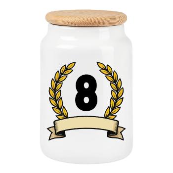 Couronne de laurier dorée numéro 8 - Boîte à biscuits avec couvercle en bois - blanc - Devant