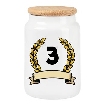 Couronne de laurier dorée numéro 3 - Boîte à biscuits avec couvercle en bois - blanc - Devant
