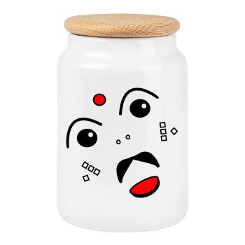 Visage stylisé - Boîte à biscuits avec couvercle en bois - blanc - Devant