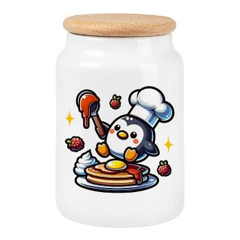Waffle Iron Fan Waffle Baker Outfit - Cookie Jar with Wooden Lid - white - Front