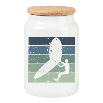 Silhouette Wingfoiler avec planche de surf - Boîte à biscuits avec couvercle en bois - blanc - Devant
