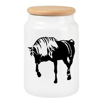 Horse - Cookie Jar with Wooden Lid - white - Front