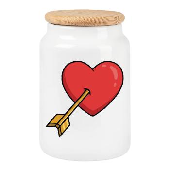 Flèche d’amour du cœur - Boîte à biscuits avec couvercle en bois - blanc - Devant