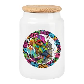 Graffiti ours sur la tour d’escalade - Boîte à biscuits avec couvercle en bois - blanc - Devant