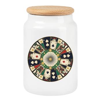Circle Design Casino Card Game - Cookie Jar with Wooden Lid - white - Front