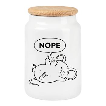 Nope Mouse | Déclaration de doigt d’honneur effronté - Boîte à biscuits avec couvercle en bois - blanc - Devant