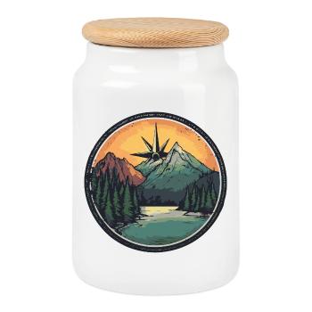 Mountains Compass - Cookie Jar with Wooden Lid - white - Front