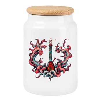 Psychedelic Bottle Flame - Cookie Jar with Wooden Lid - white - Front