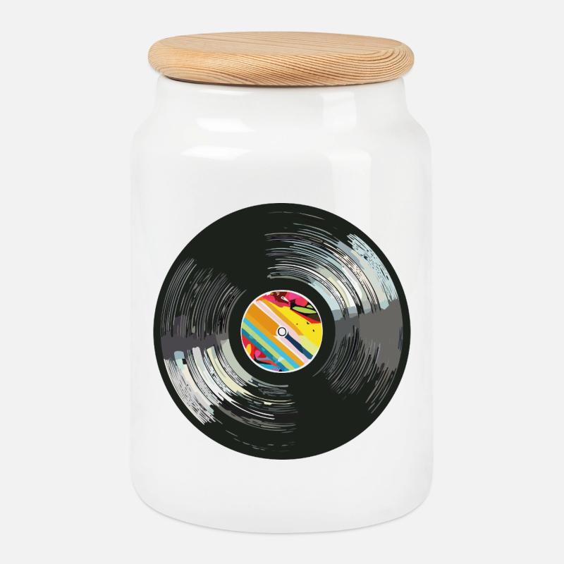 Vinyl_4 - Cookie Jar with Wooden Lid - white