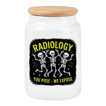 Radiologie posende Skelette "You Pose - We Expose" - Keksdose mit Holzdeckel - Weiß - Vorne