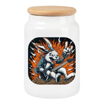 Rockerhaas: flames and guitar punk - Cookie Jar with Wooden Lid - white - Front